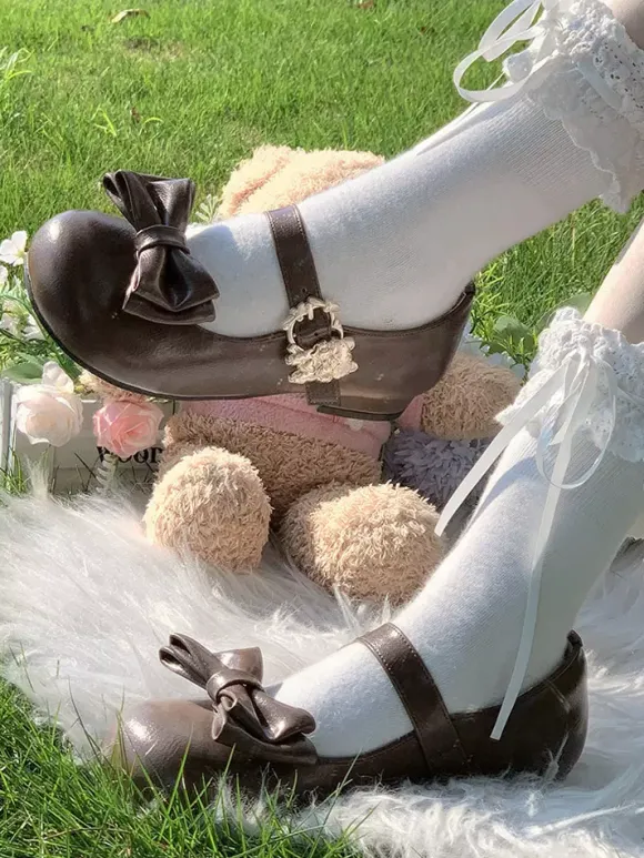 Escarpins Lolita à n艙uds bout rond talon compensé en cuir PU