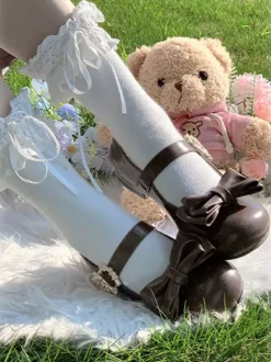 Escarpins Lolita à n艙uds bout rond talon compensé en cuir PU