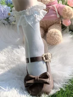 Escarpins Lolita à n艙uds bout rond talon compensé en cuir PU