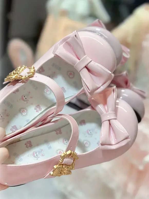 Escarpins Lolita à n艙uds bout rond talon compensé en cuir PU