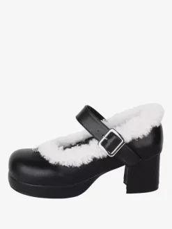 Escarpins Lolita à talons épais en cuir PU noir Sweet Lolita Footwear