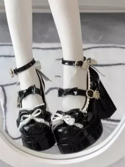 Escarpins Lolita Sweet blanc écru n艙uds cuir PU talon compensé