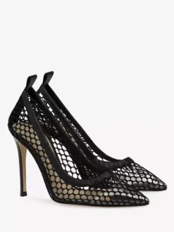 Escarpins noirs à talons hauts et bout pointu en maille chaussures habillées à talons aiguilles