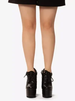 Escarpins noirs à talons hauts et plateforme bout rond lacets et talons épais pour femmes