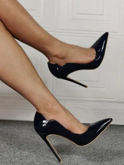 Escarpins noirs pour femmes sans lacets bout pointu talon aiguille mode grande taille talons hauts décontractés