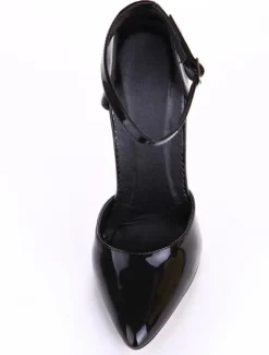 Escarpins Sexy Talons Hautes Fins Femmes à Cuir Synthétique Vernis à Bout Pointu avec Boucles Unicolore Chaussures Sexy