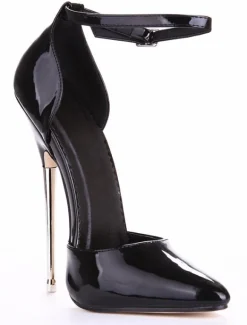 Escarpins Sexy Talons Hautes Fins Femmes à Cuir Synthétique Vernis à Bout Pointu avec Boucles Unicolore Chaussures Sexy