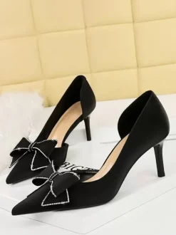 Escarpins Verts Femmes N艙ud Talons Hauts Élégants Bout Pointu Talon Aiguille Soie Et Satin