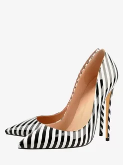 Escarpins bas à talons hauts pour femmes imprimé zèbre talon aiguille cuir PU