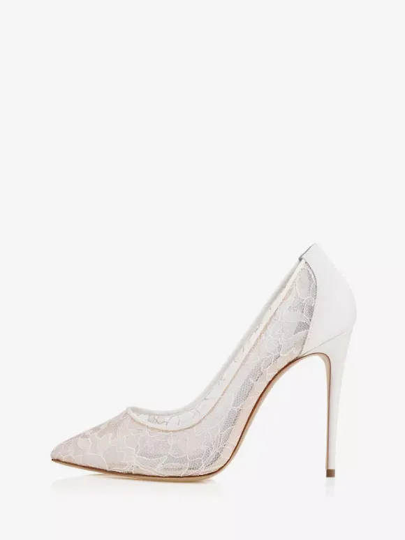 Escarpins De Mariée Transparentes En Dentelle Noire Talons Aiguilles Bout Pointu