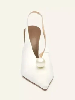 Escarpins de soirée en satin pour femmes bout pointu perles bride arrière