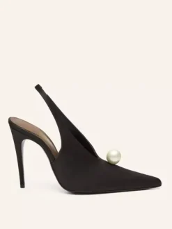 Escarpins de soirée en satin pour femmes bout pointu perles bride arrière