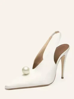 Escarpins de soirée en satin pour femmes bout pointu perles bride arrière