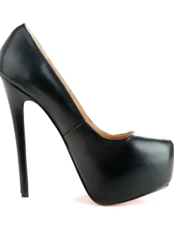 Escarpins femme noir en peau de mouton plateforme talon haut