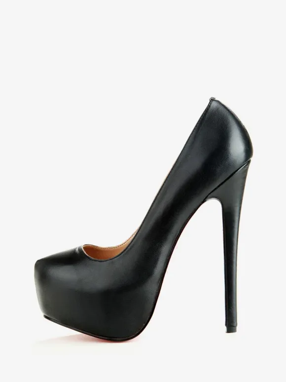 Escarpins femme noir en peau de mouton plateforme talon haut
