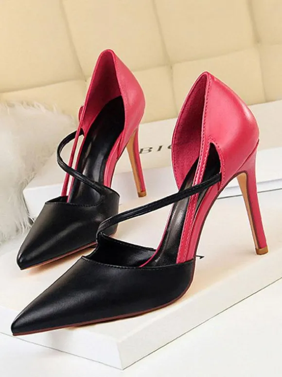 Escarpins femme nude en PU bout pointu talon haut