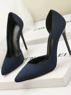 Escarpins femme talons hauts bout pointu talon aiguille bleu Royal en daim
