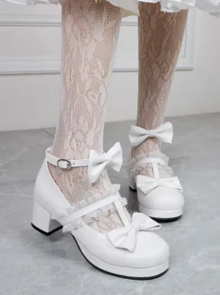 Escarpins Lolita à bout rond en cuir PU à bout rond blanc