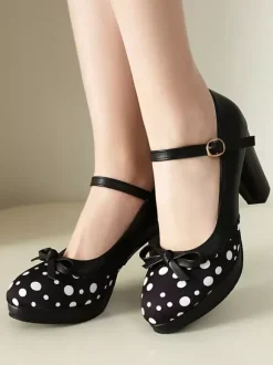 Escarpins Lolita classiques à talons compensés en cuir PU vert clair avec n艙uds