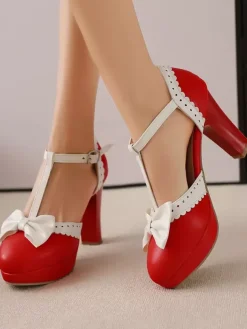 Escarpins Lolita en cuir PU noir à bout rond et n艙uds