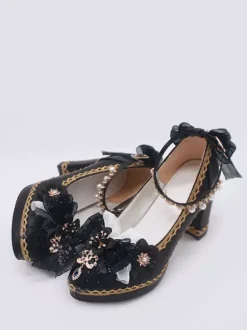 Escarpins Lolita gothiques à n艙uds bleu foncé bout pointu en cuir PU.