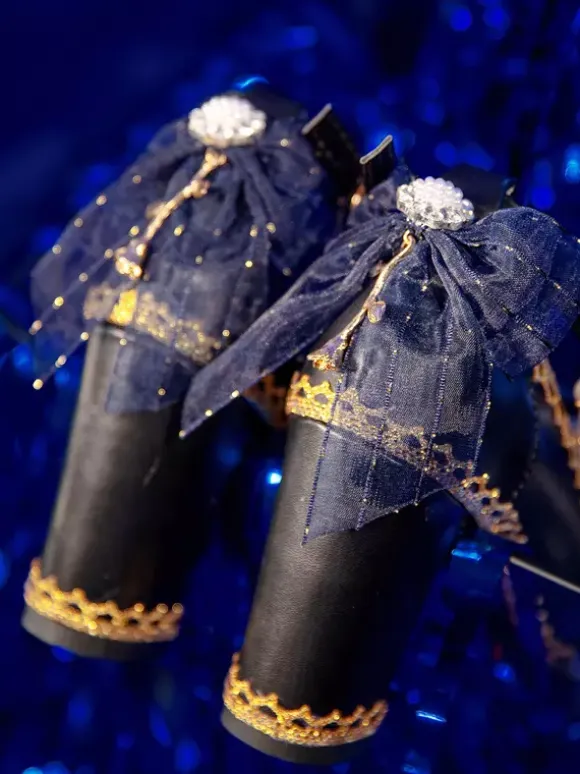 Escarpins Lolita gothiques à n艙uds bleu foncé bout pointu en cuir PU.