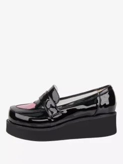 Escarpins Lolita noirs à plateforme bout rond et décolleté c艙ur en cuir PU ravissantes chaussures Lolita