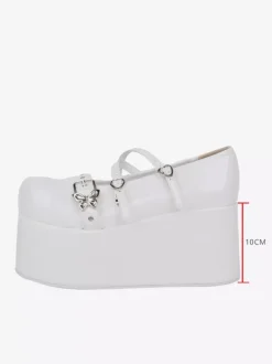 Escarpins Lolita Sweet à plateforme 艙illets blancs cuir PU boucle latérale