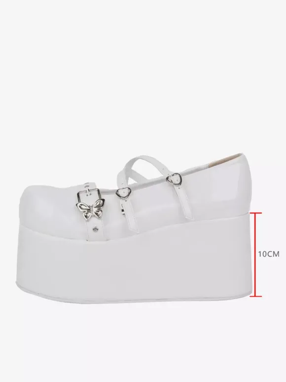 Escarpins Lolita Sweet à plateforme 艙illets blancs cuir PU boucle latérale