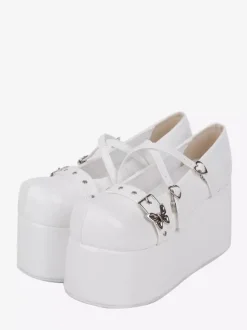 Escarpins Lolita Sweet à plateforme 艙illets blancs cuir PU boucle latérale