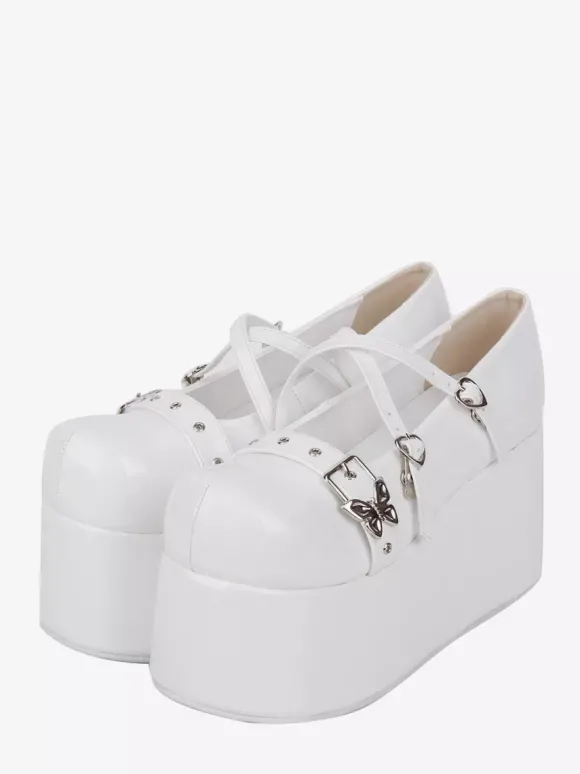 Escarpins Lolita Sweet à plateforme 艙illets blancs cuir PU boucle latérale