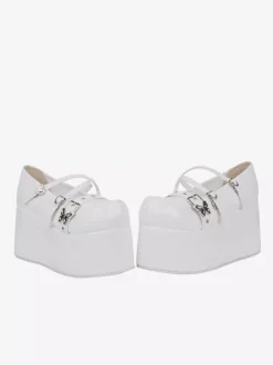 Escarpins Lolita Sweet à plateforme 艙illets blancs cuir PU boucle latérale