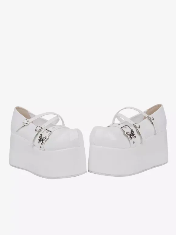 Escarpins Lolita Sweet à plateforme 艙illets blancs cuir PU boucle latérale