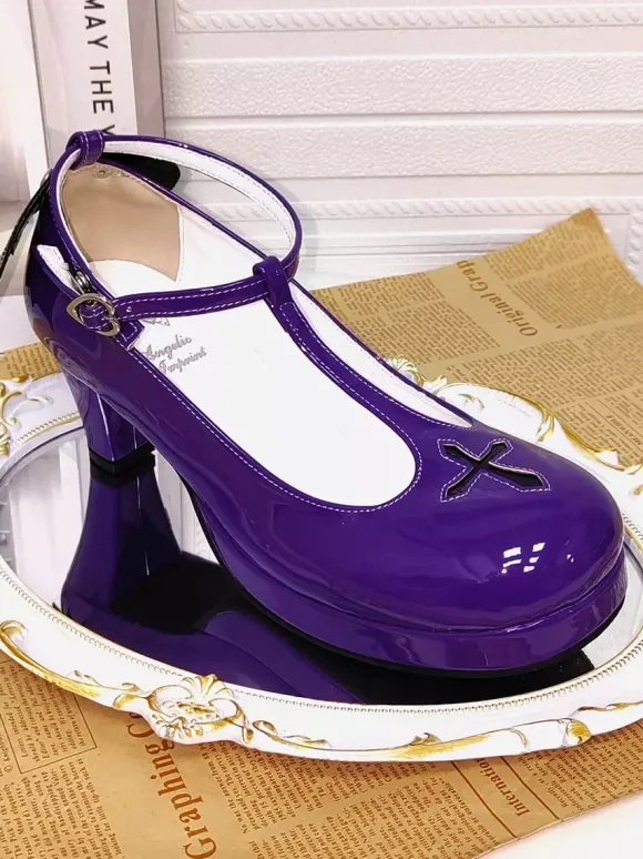 Escarpins Lolita violets à plateforme Sweet Cross en cuir PU