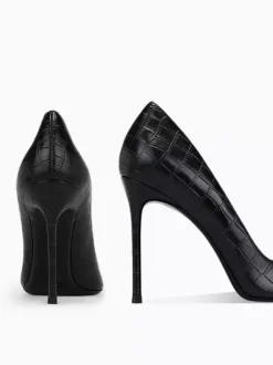 Escarpins noirs à talons hauts pour femmes bout pointu motif pierre chaussures habillées à enfiler
