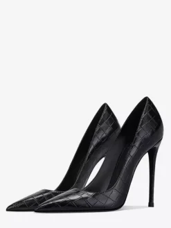 Escarpins noirs à talons hauts pour femmes bout pointu motif pierre chaussures habillées à enfiler