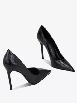 Escarpins noirs à talons hauts pour femmes bout pointu motif pierre chaussures habillées à enfiler
