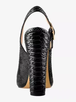Escarpins noirs à talons hauts et épais motif serpent bout pointu bride arrière