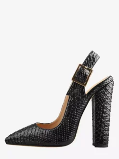 Escarpins noirs à talons hauts et épais motif serpent bout pointu bride arrière