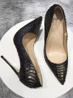 Escarpins noirs à talons hauts bout pointu motif serpent chaussures habillées à enfiler