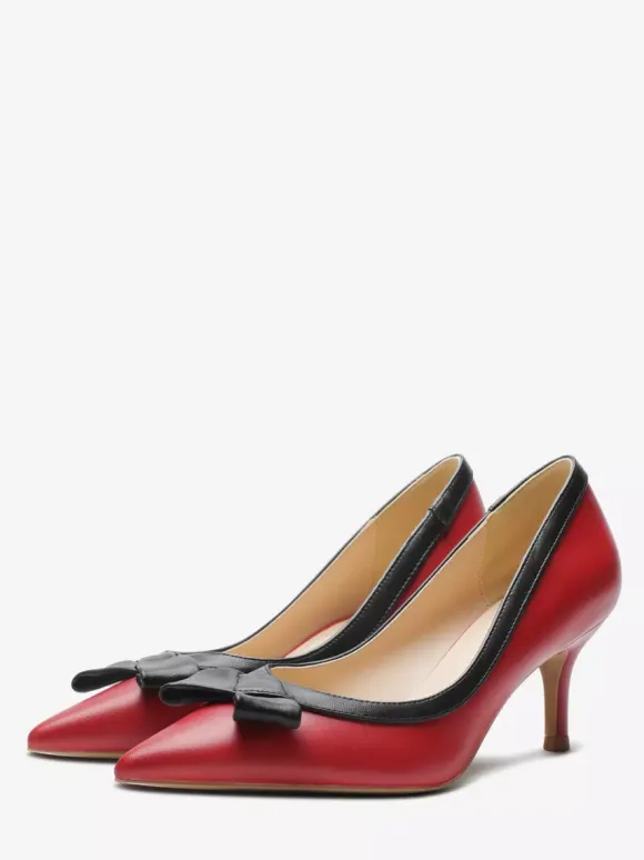 Escarpins à petits talons bout pointu noir n艙ud à enfiler pour femmes