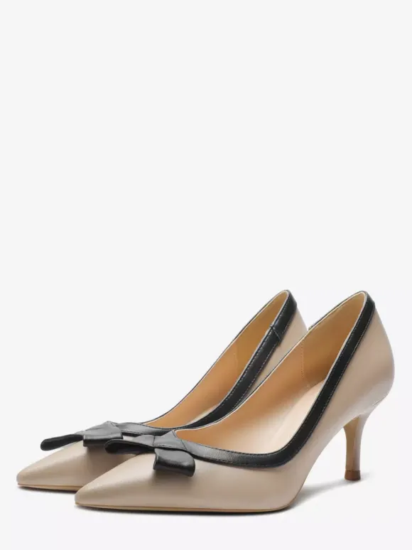 Escarpins à petits talons bout pointu noir n艙ud à enfiler pour femmes