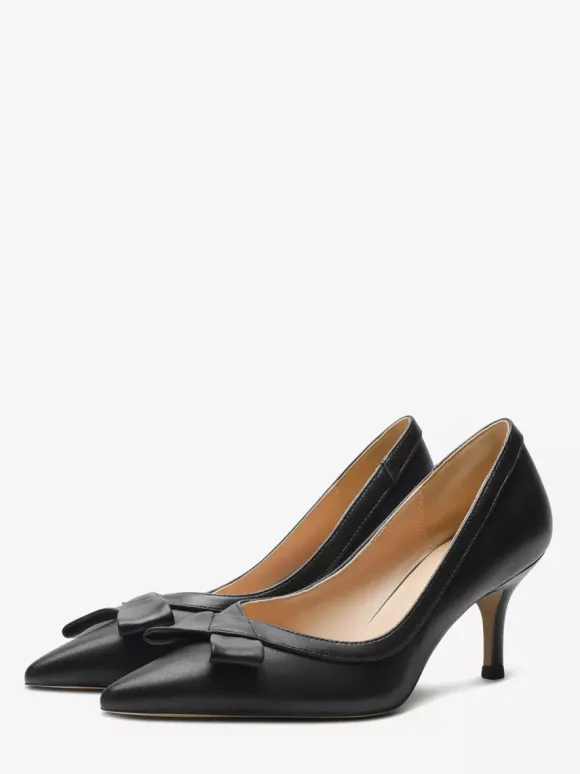 Escarpins à petits talons bout pointu noir n艙ud à enfiler pour femmes