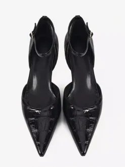 Escarpins à petits talons pour femmes bout pointu motif pierre bride cheville