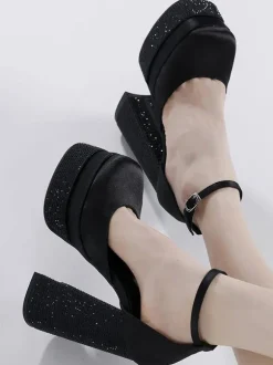 Escarpins À Plateforme Pour Femmes En Satin À Bout Carré Chaussures De Soirée À La Cheville