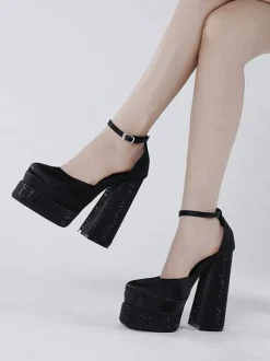 Escarpins À Plateforme Pour Femmes En Satin À Bout Carré Chaussures De Soirée À La Cheville