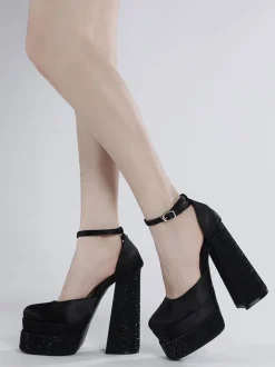 Escarpins À Plateforme Pour Femmes En Satin À Bout Carré Chaussures De Soirée À La Cheville