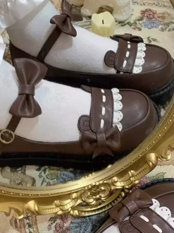 Escarpins plats Lolita gothiques à plateforme en cuir PU noir avec n艙uds