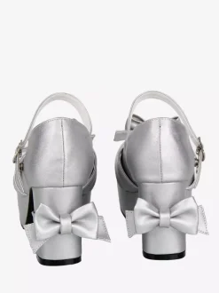 Escarpins Sweet Lolita argentés à bout rond et n艙ud papillon en cuir PU chaussures tendance Kawaii