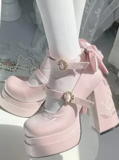 Escarpins Sweet Lolita à plateforme n艙uds roses style Mary Jane